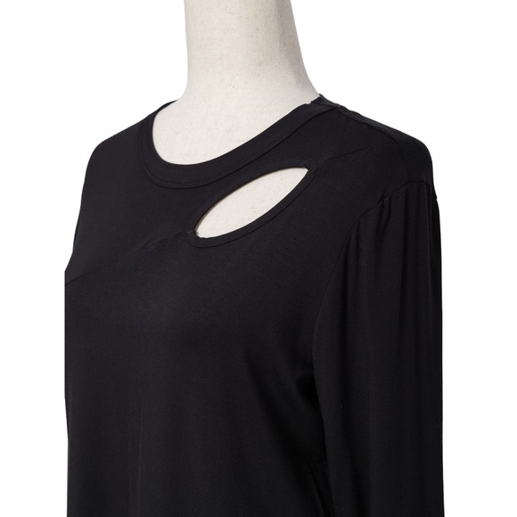 Women's Black Tunic Size L Round Neck Keyhole Top 3/4 Sleeve NWT Klaveli - Picture 2 of 3